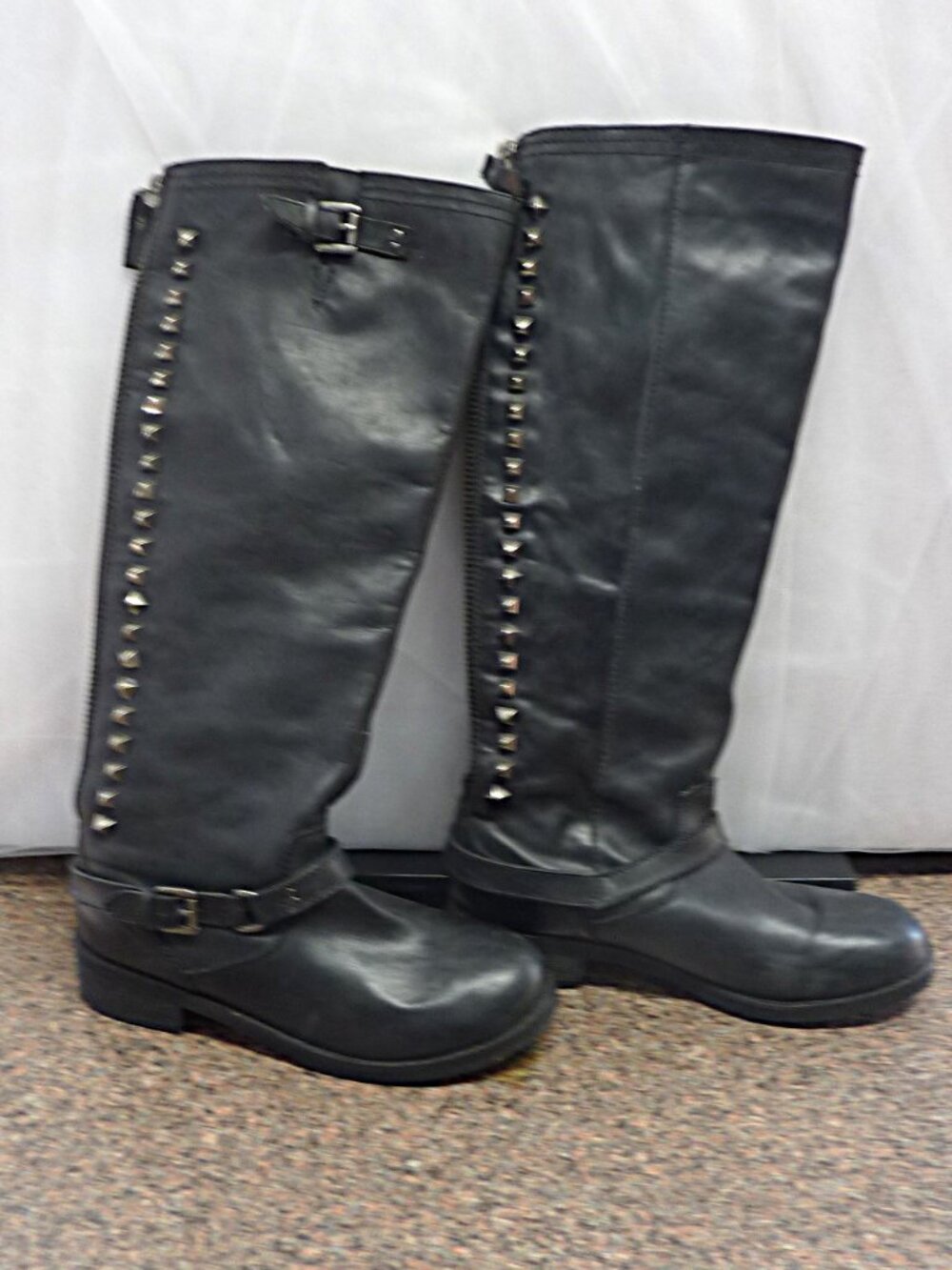 Modern Vice Boots Women Size 9 1/2M Black Leather Side Zip & Studded.